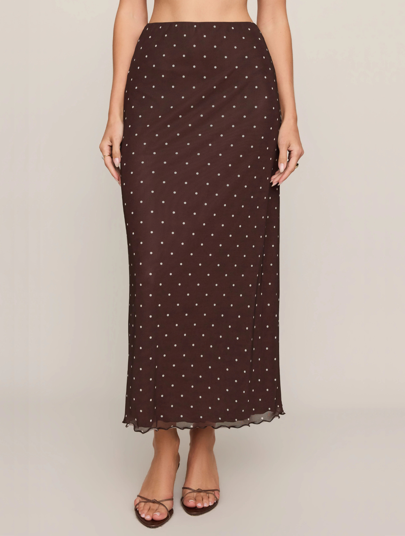 Eda Polka Dot Mesh Midi Skirt