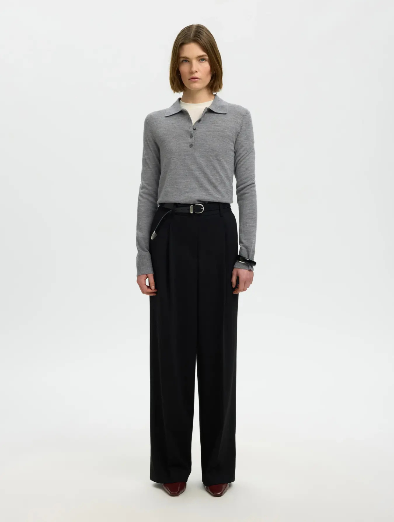 Thea LS Knit Merino Collar Sweater