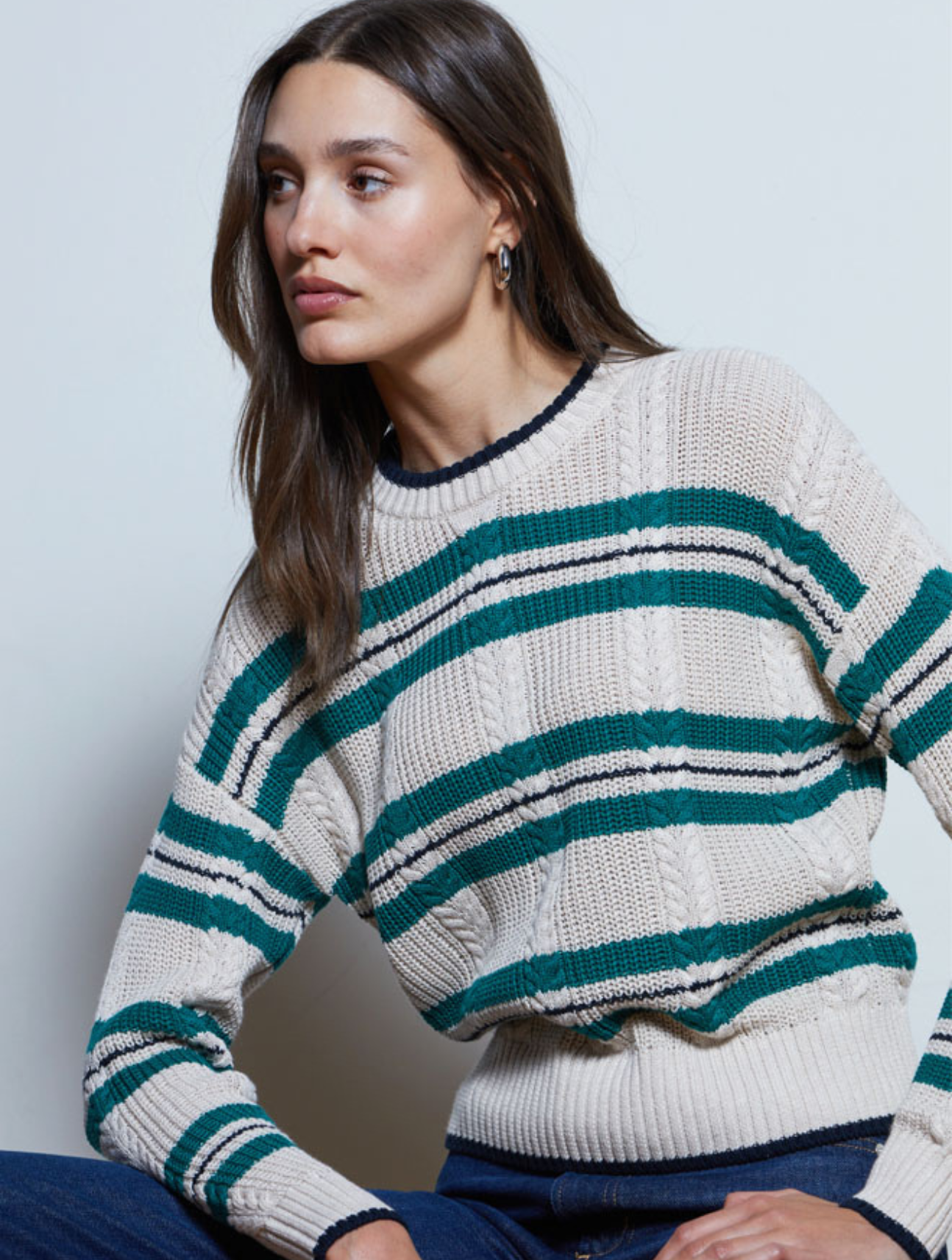 Shaker Cable Striped Crew