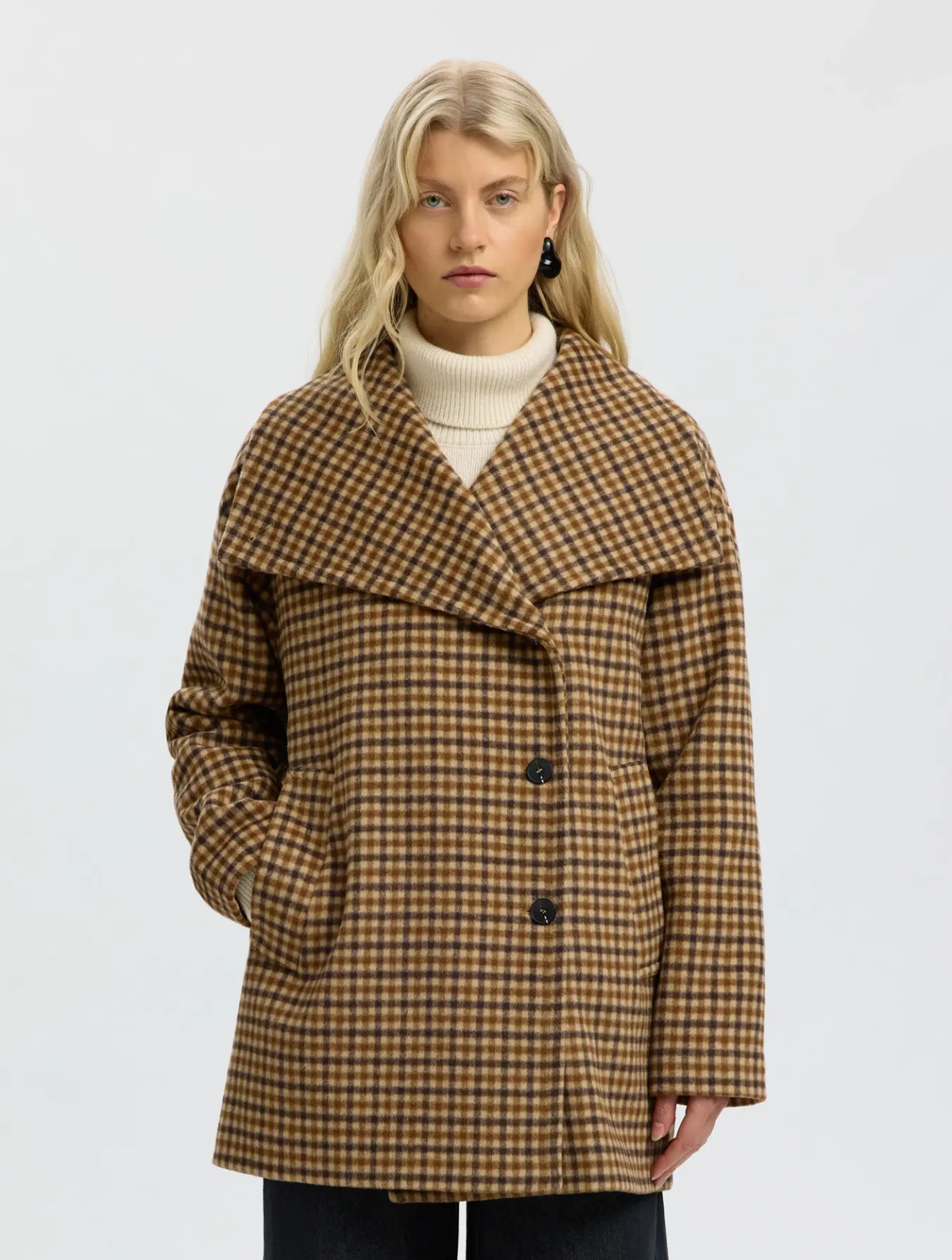 Carolyn Check Wool Blend Coat