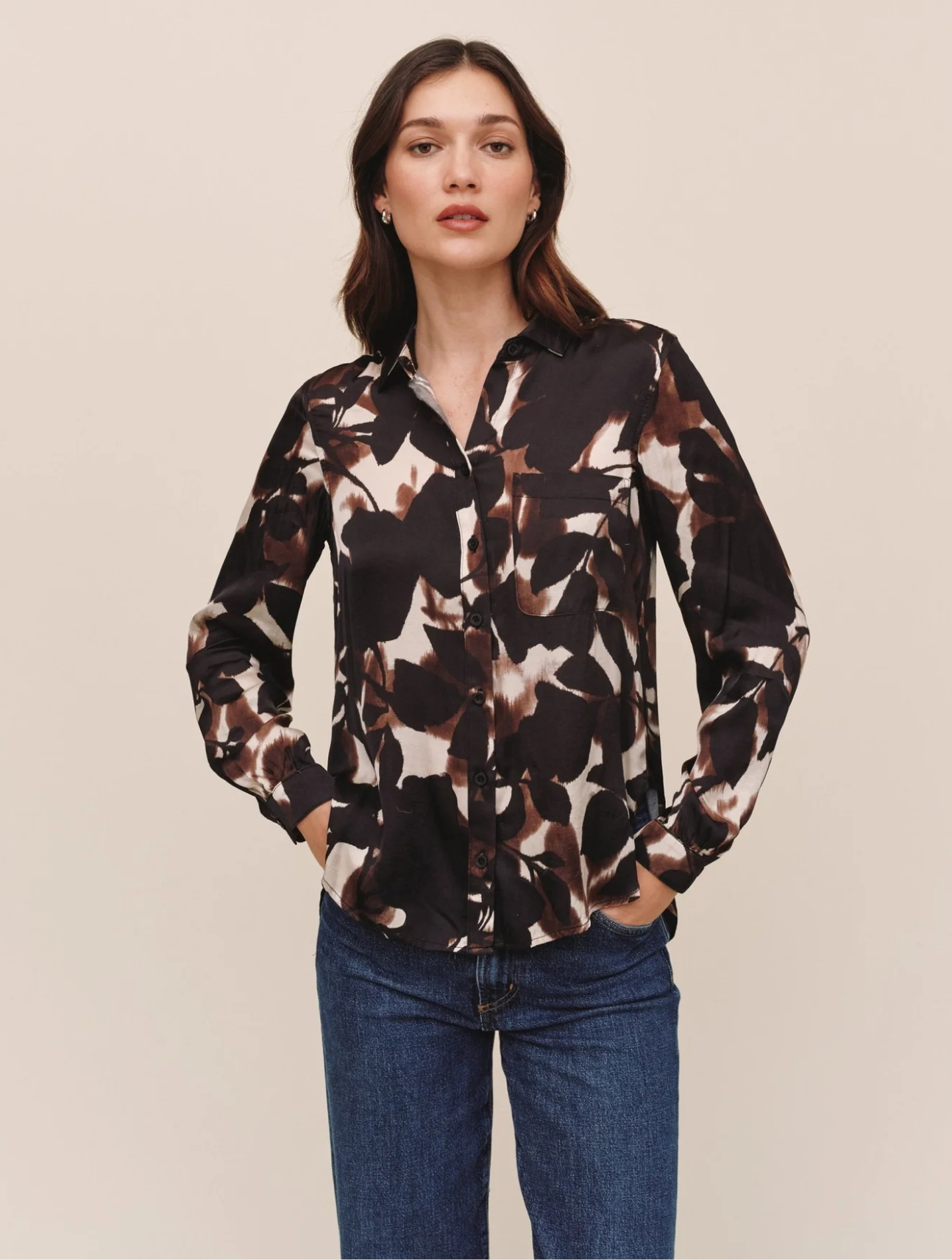 Long Sleeve Round Hem Button Down