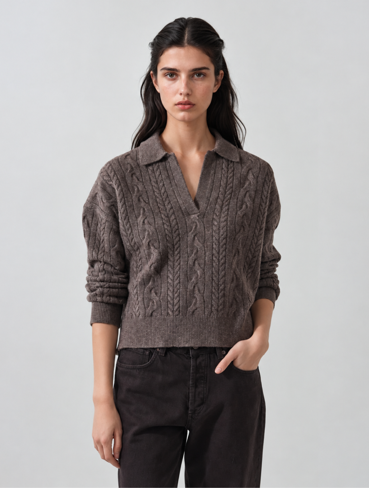 Superfine Wool Relaxed Cable Polo