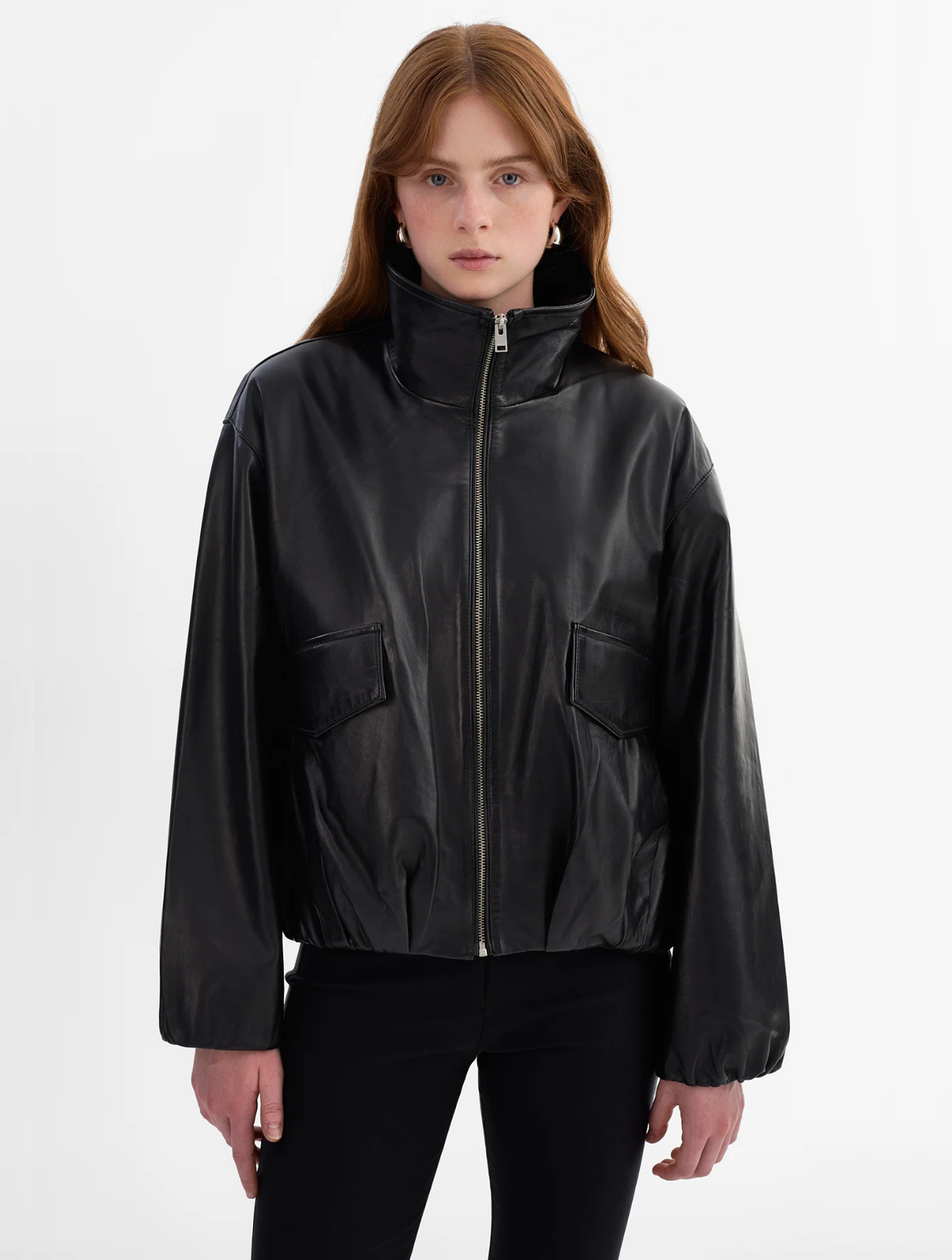 Ramona Funnel Neck Leather Jacket