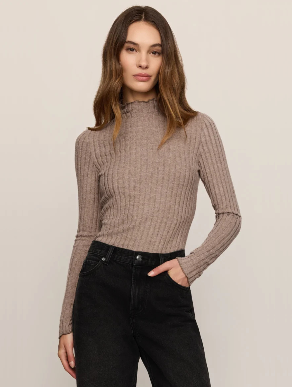 Hattie Silky Rib Mock Neck Top