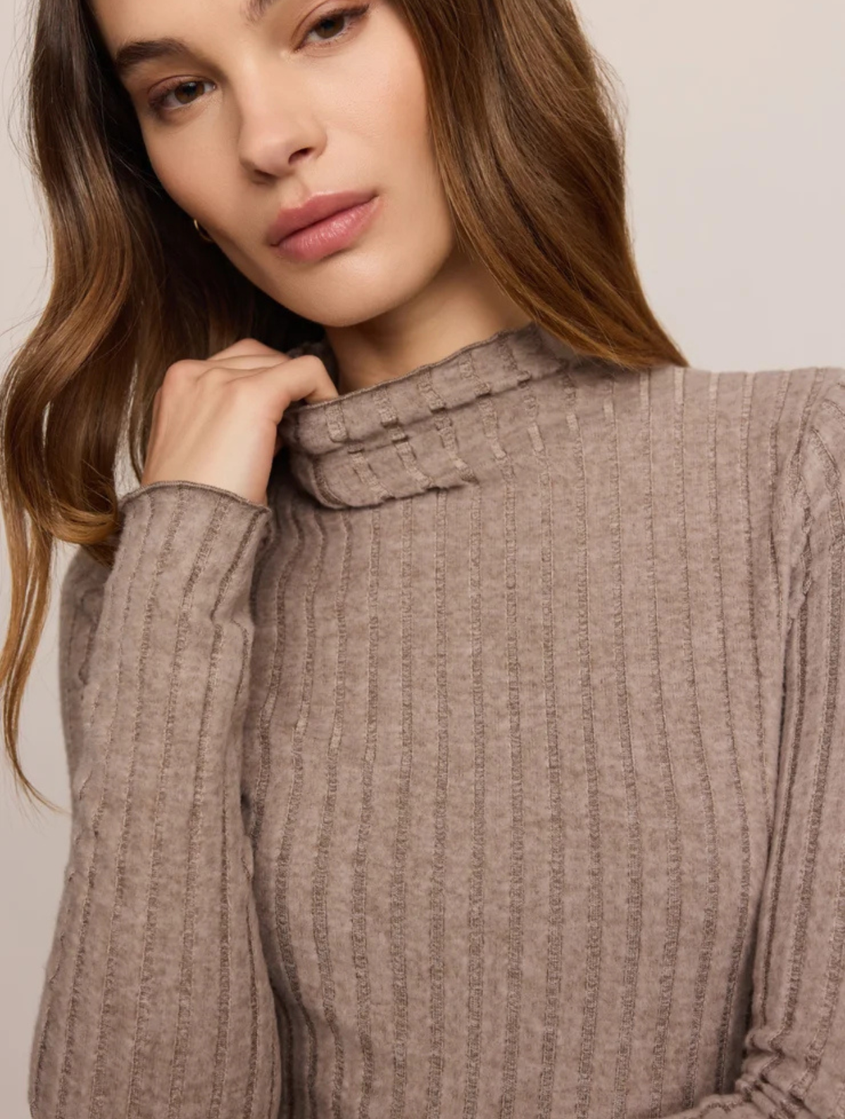 Hattie Silky Rib Mock Neck Top