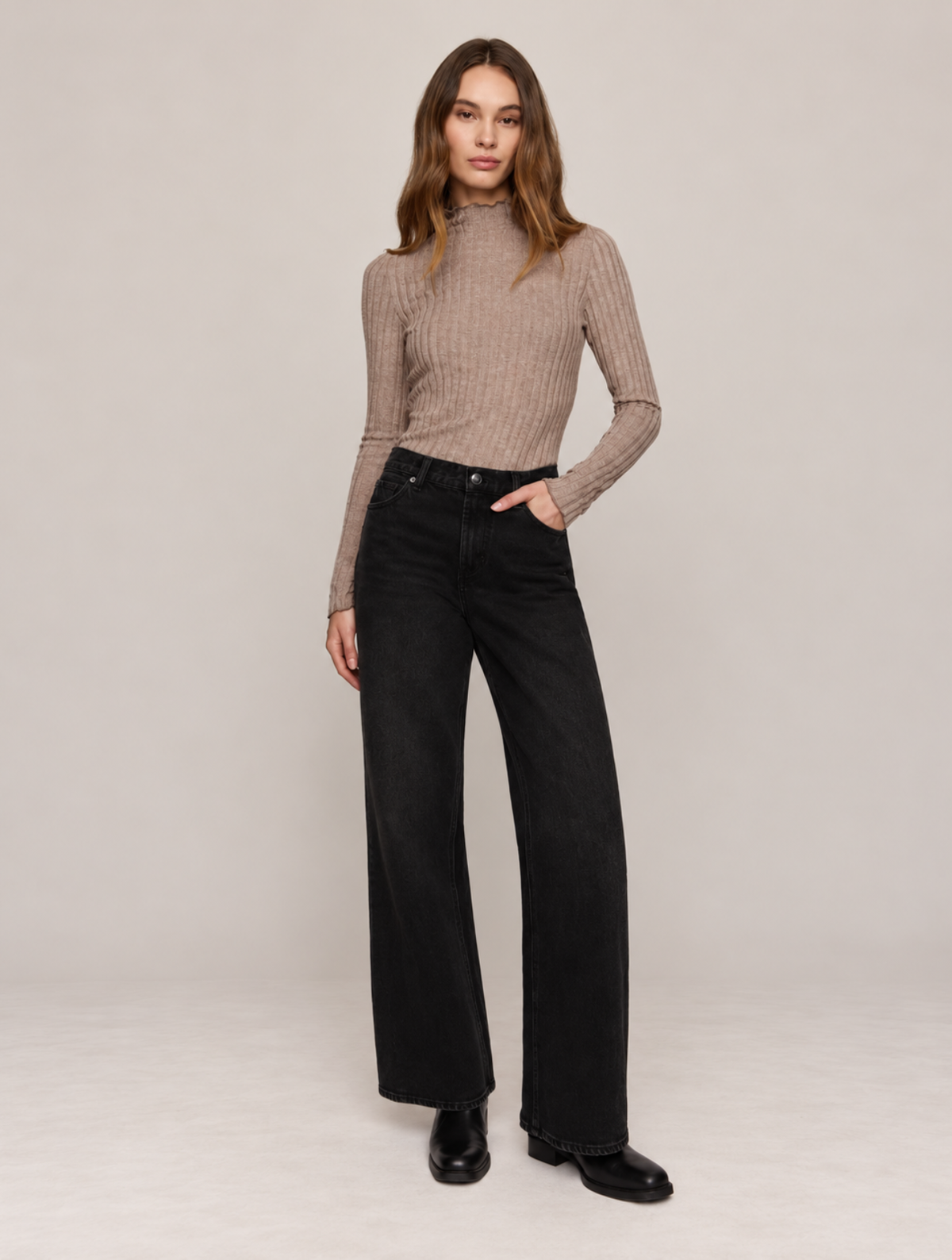 Hattie Silky Rib Mock Neck Top
