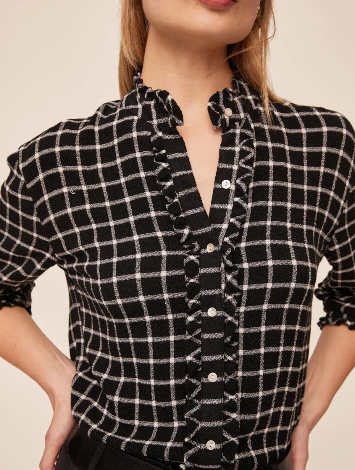 Button Down Shirt with Ruffle Edges