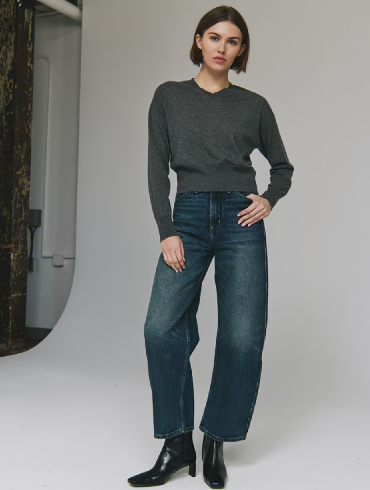 Long Sleeve High V-Neck Sweater