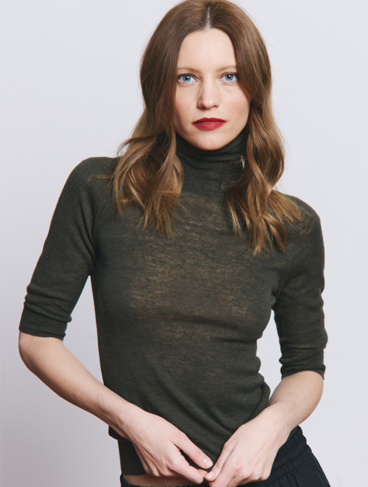 Fitted Sheer Elbow Sleeve Turtleneck