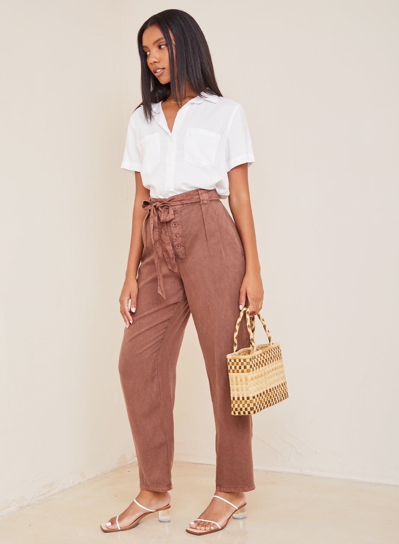 Button Front Rolled Hem Trouser