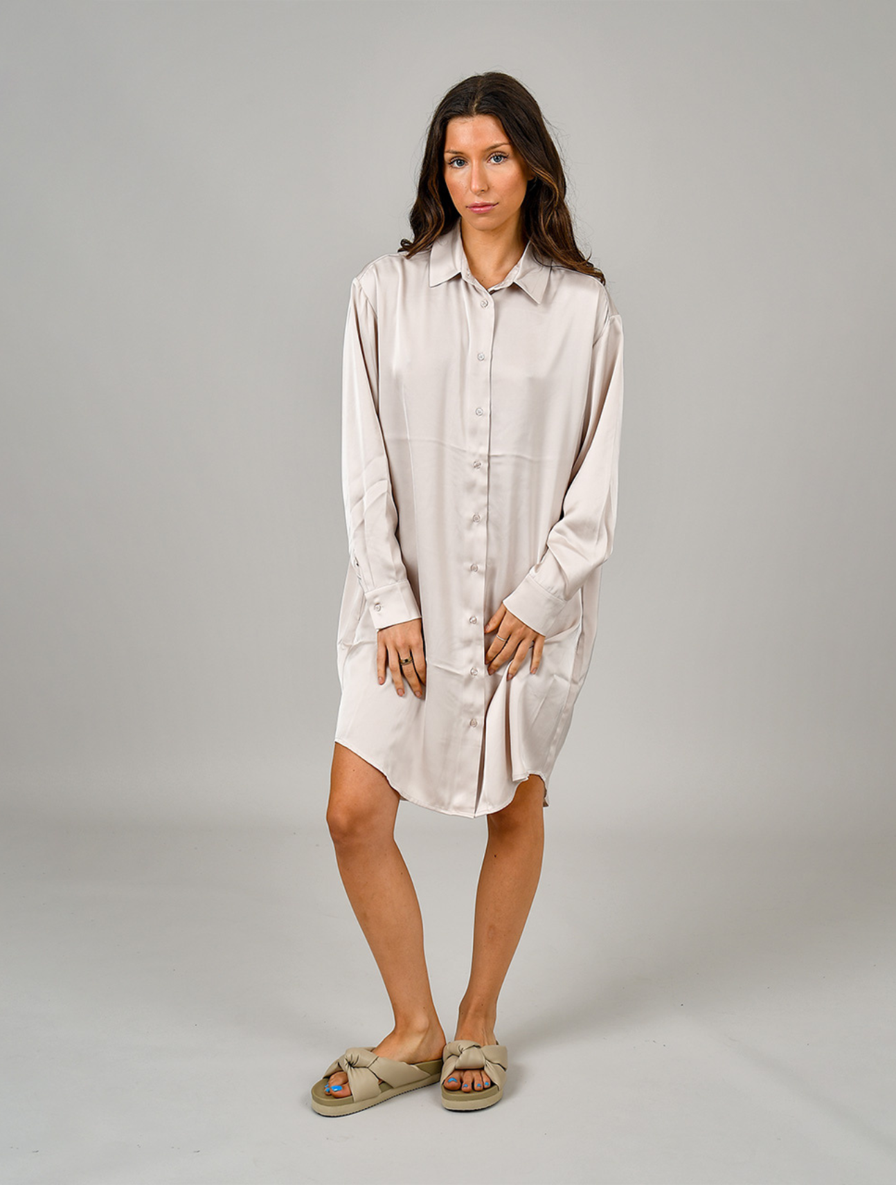 Penelope Satin Shirt Dress
